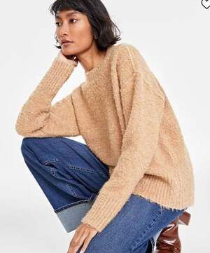 On 34th Women’s Bouclé Crewneck Pullover Sweater,